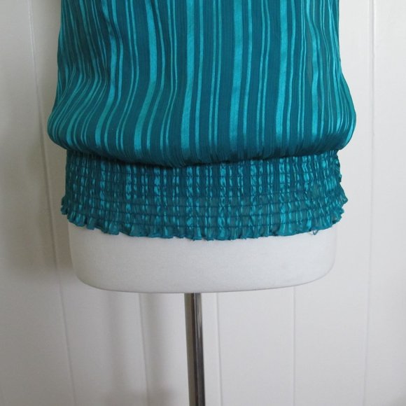 3/$15 BCX | Y2K Teal Career Smock Hem Stretch Blouse - Picture 4 of 6